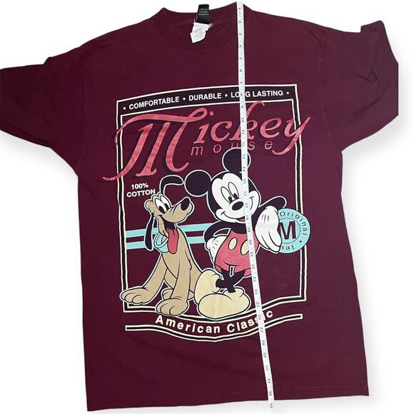 Vintage Burgundy Mickey Mouse American Classic Pluto Disney World Tshirt Size XL - Picture 6 of 6